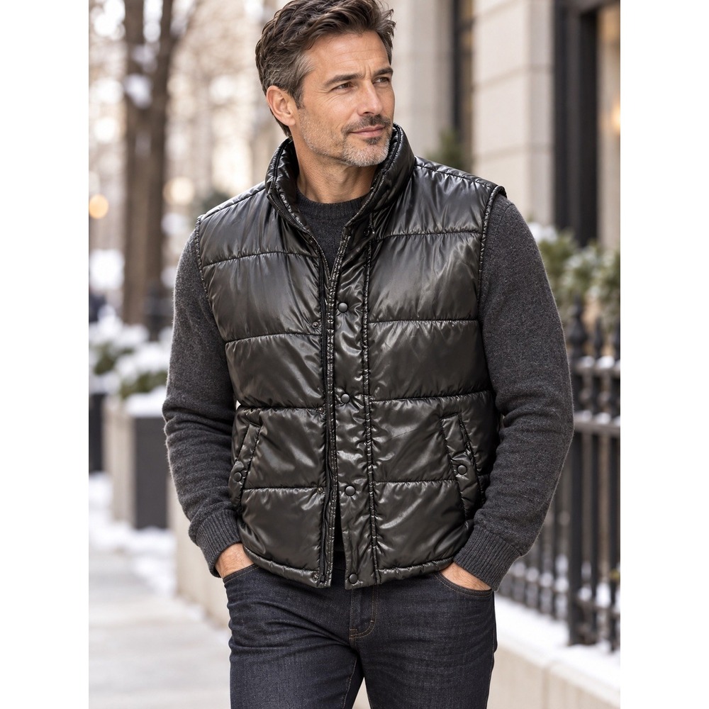 J. Ferrar men's metallic gray quilted puffer vest - X large preppy capsule